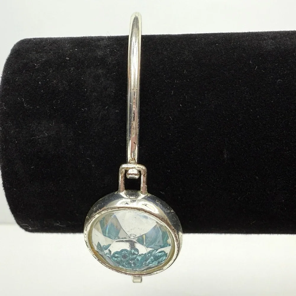 Charm Bangle Bracelet with Round Floating Blue Crystal Rhinestones Jewelry 6.5